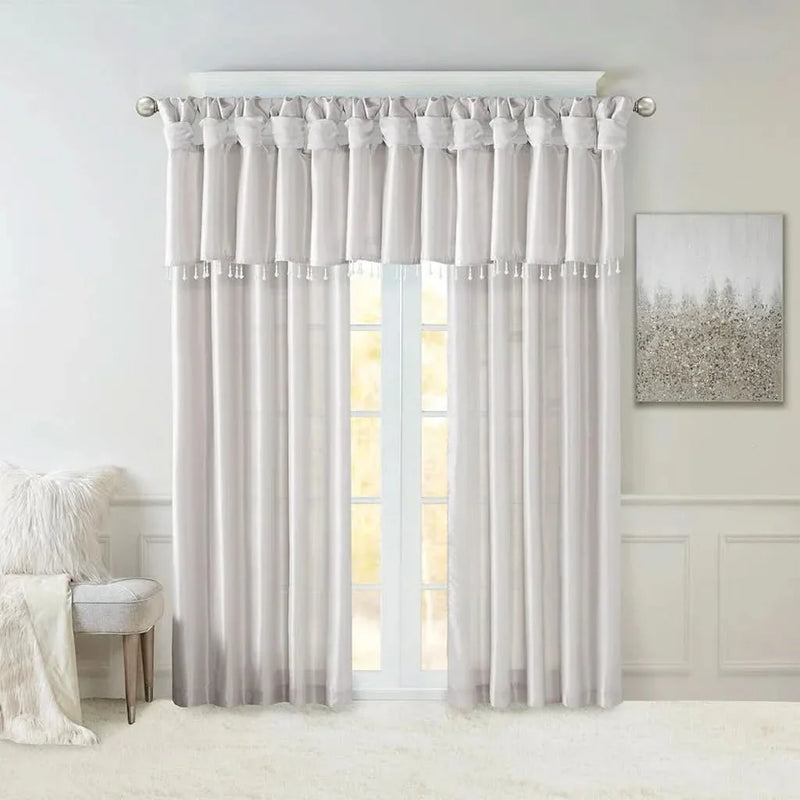Window Curtain Panel Polyester Lined Twist Tab Silver 50x108 Living Room
