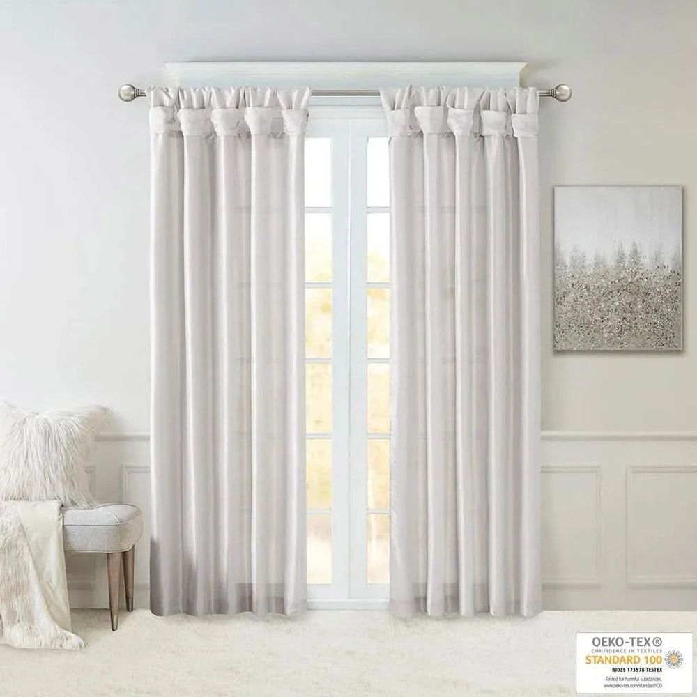 Window Curtain Panel Silver Polyester Lined Twisted Tab Top 50x120 Media 8