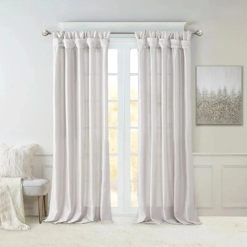 Window Curtain Panel Silver Polyester Lined Twisted Tab Top 50x120