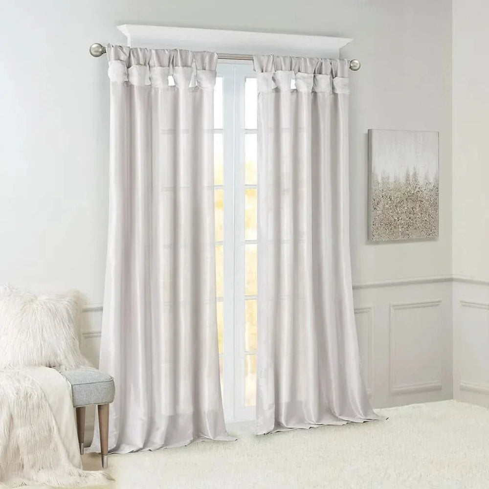 Window Curtain Panel Silver Polyester Lined Twisted Tab Top 50x120 Media 4
