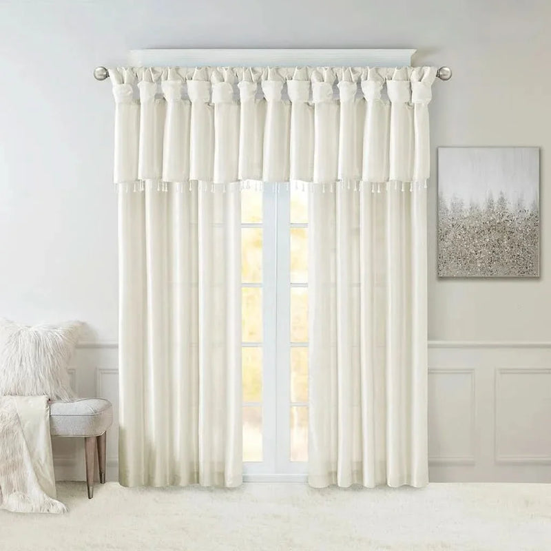White Window Curtain Panel 50x108 Inches Lined Polyester Twist Tab