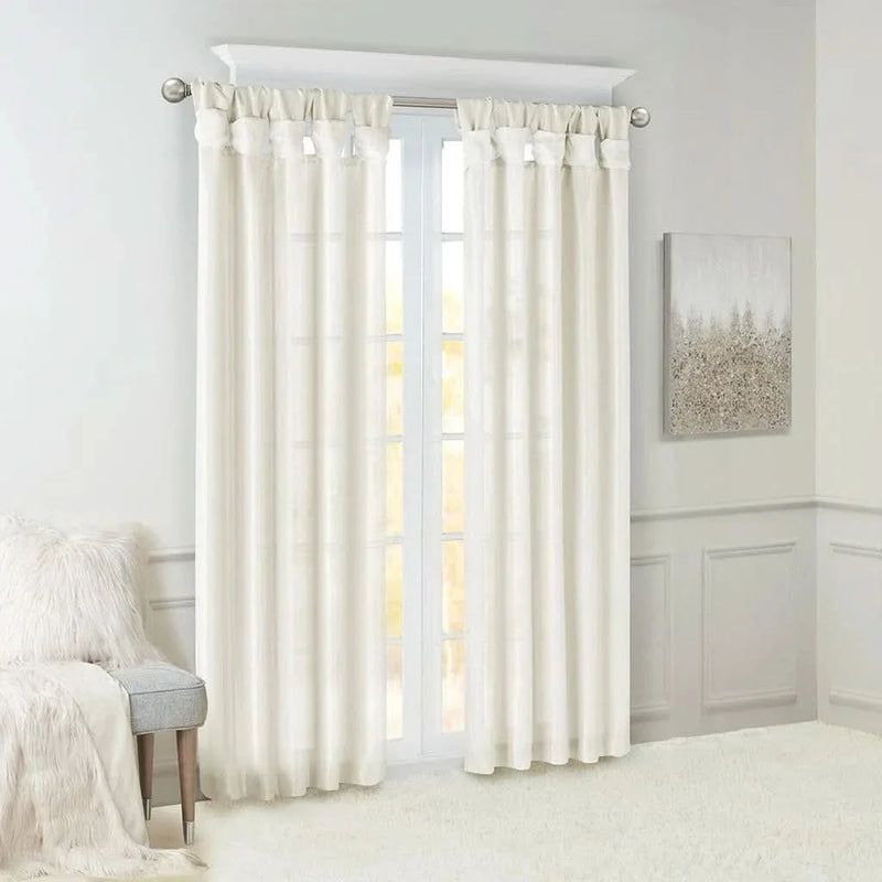 White Window Curtain Panel 50x108 Inches Lined Polyester Twist Tab