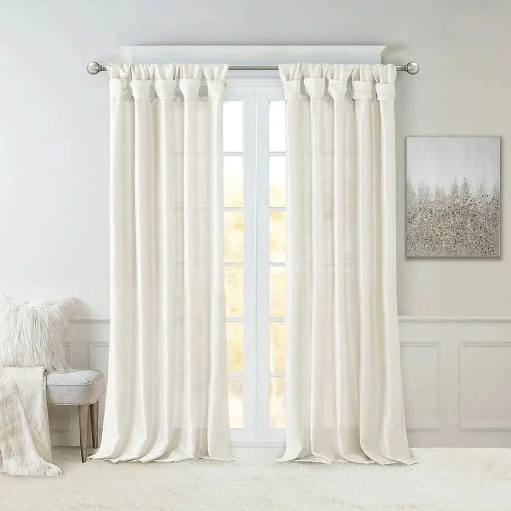 White Window Curtain Panel 50x108 Inches Lined Polyester Twist Tab Media 4