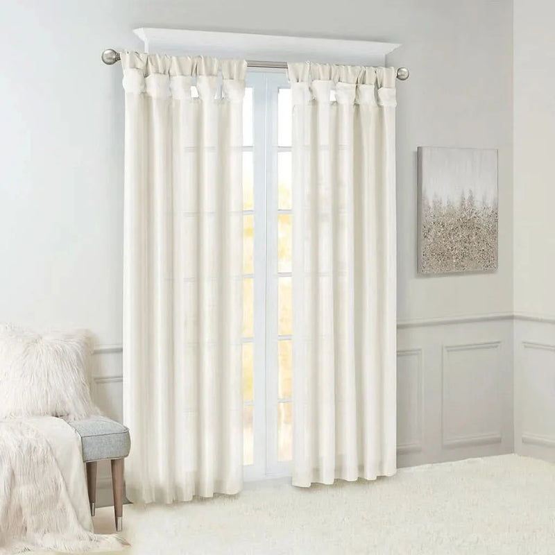 Window Curtain Panel White Polyester Lined Fifty By Eighty Four Inches