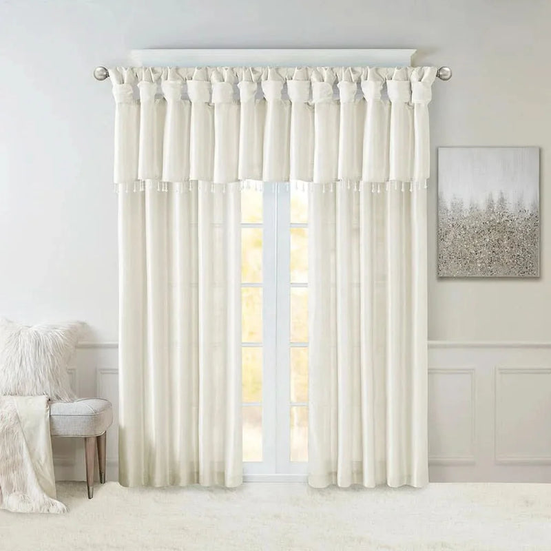 Window Curtain Panel White Polyester Lined Fifty By Eighty Four Inches
