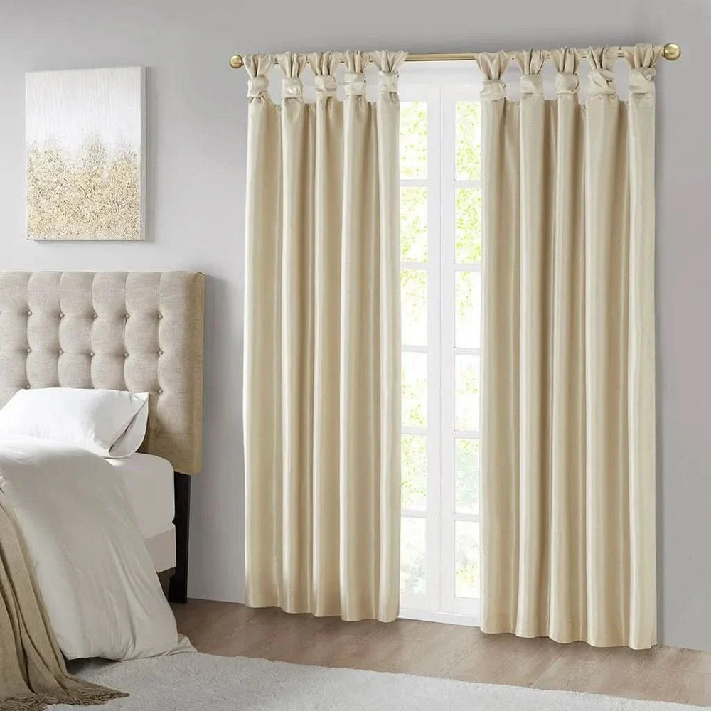 Blackout Curtain Polyester Twist Tab Champagne 50x84 Inches Room Darkening Media 1