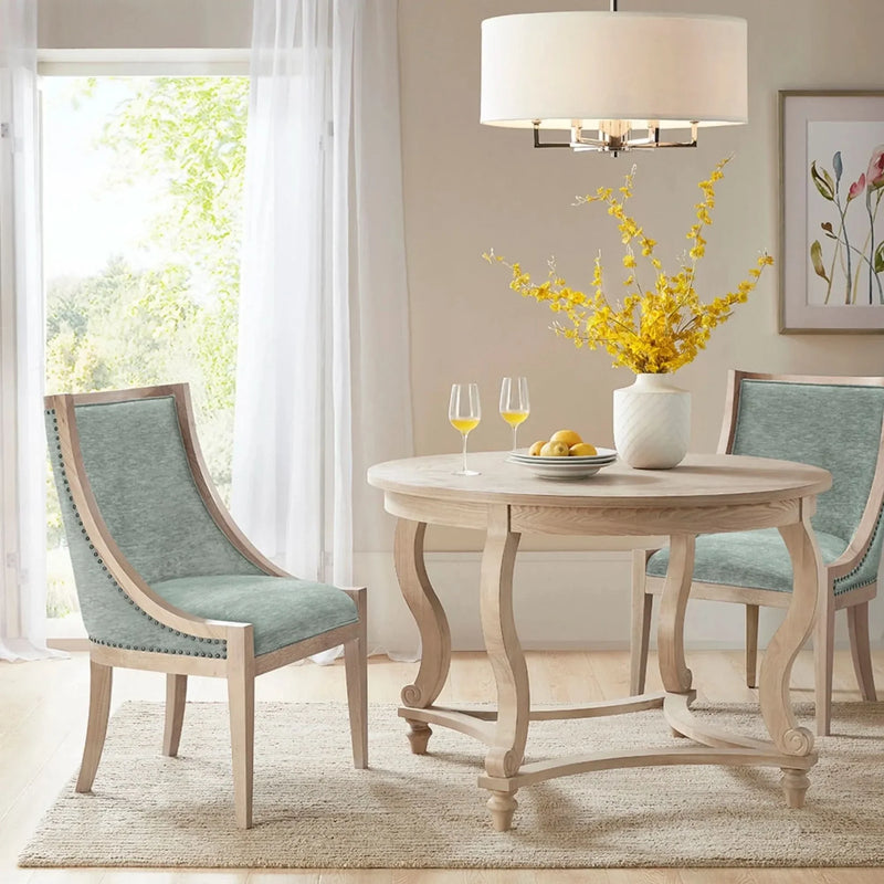 Dining Chair Polyester Upholstered Nailhead Trim Soft Green Transitional