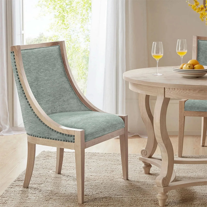 Dining Chair Polyester Upholstered Nailhead Trim Soft Green Transitional