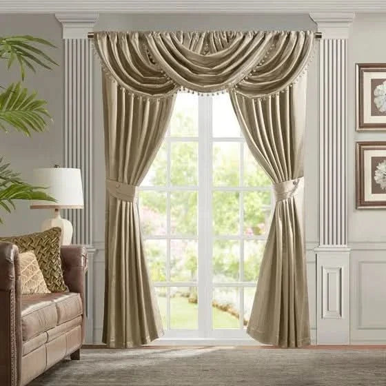 Waterfall Valance Polyester Champagne Window Curtain Living Room Decor