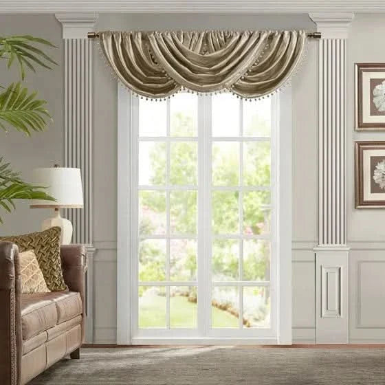 Waterfall Valance Polyester Champagne Window Curtain Living Room Decor