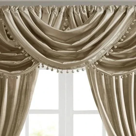 Waterfall Valance Polyester Champagne Window Curtain Living Room Decor