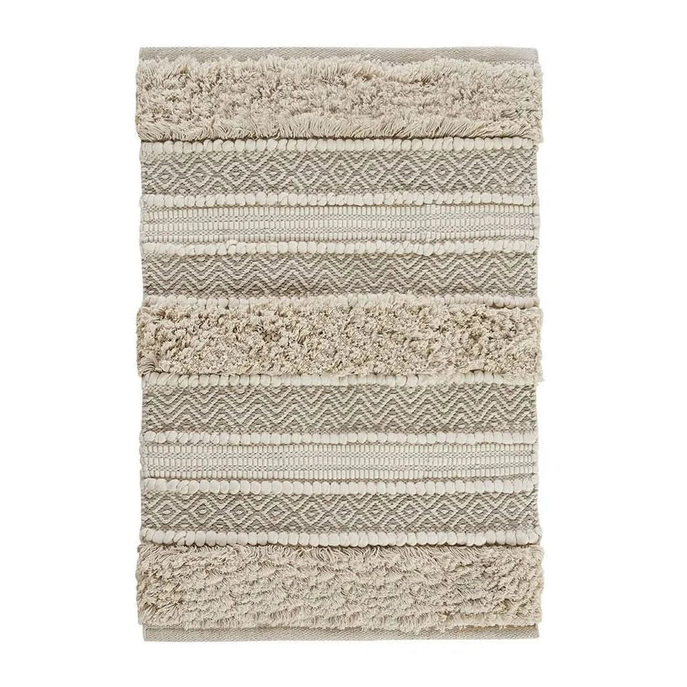 Boho Bath Rug Handwoven Polyester Textured Stripe Natural Color For Bathrooms Media 10