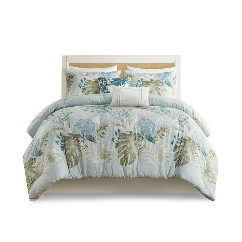 6 Piece Oversized Cotton Comforter Set with Throw Pillow Blue Cal King Media 9