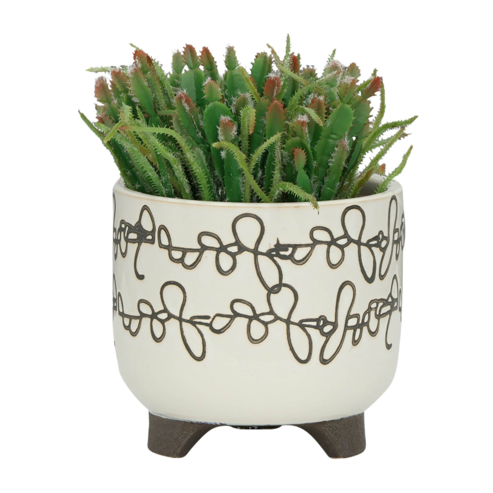 S/2 CERAMIC 6/8' SCRIBBLE FOOTED PLANTER, BEIGE Media 4