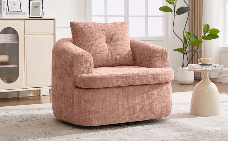 360 Degree Swivel Chair Chenille Pink Dual Layer Cushion Living Room Decor Accent Seating Home
