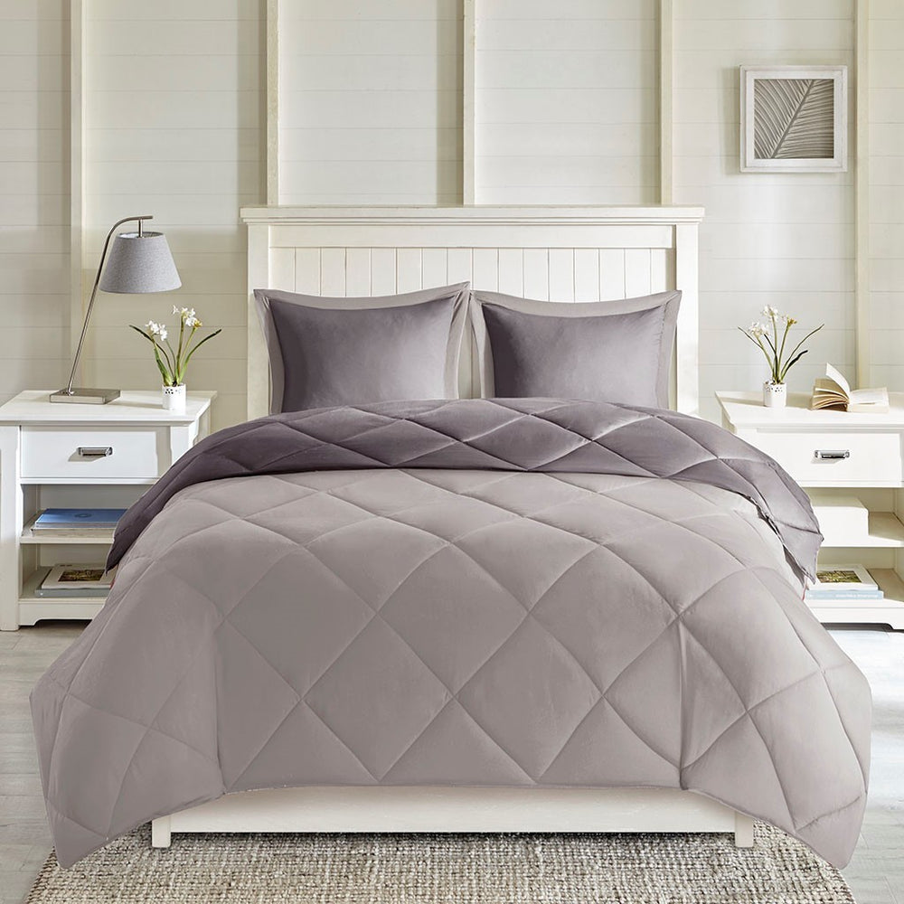 Full/Queen 3M Scotchgard Diamond Quilting Reversible Down Alternative Comforter Set Media 2