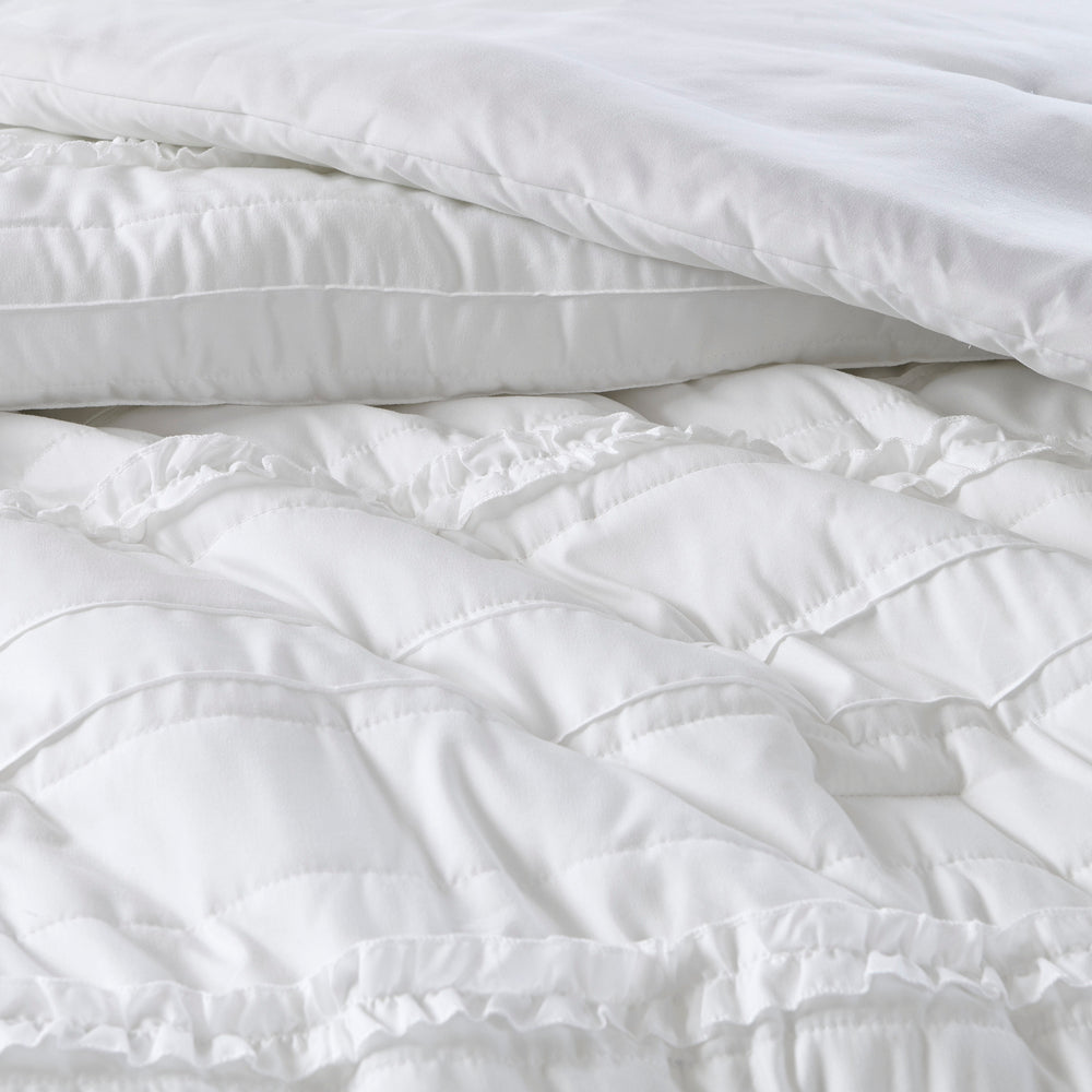 5 Piece   Ruffled Comforter Set White King Media 3