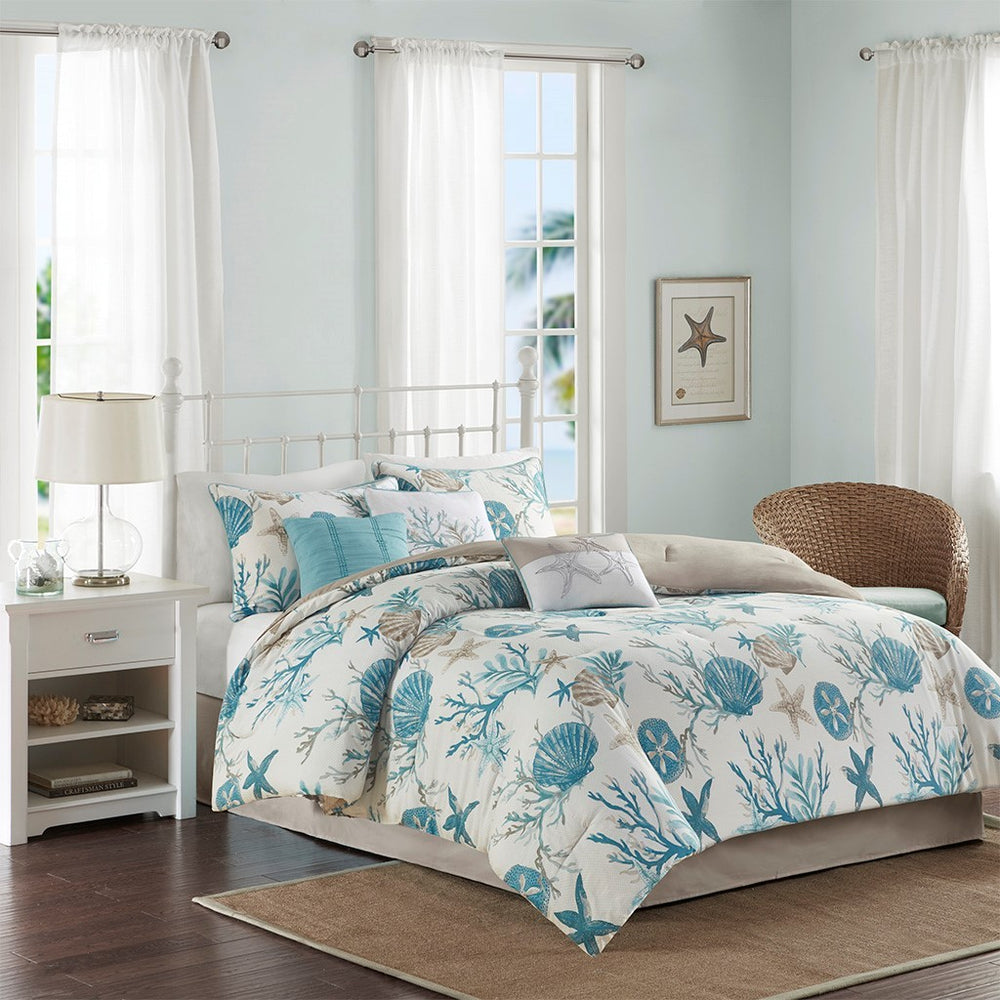 7 Piece Cotton Sateen Comforter Set Aqua Queen Media 1