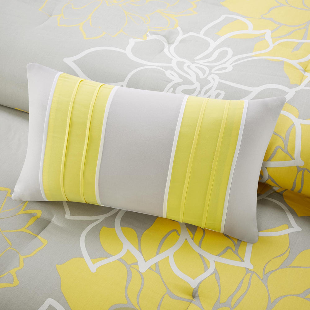 Printed Cotton Sateen Comforter Set Taupe Grey/Yellow Queen Media 7