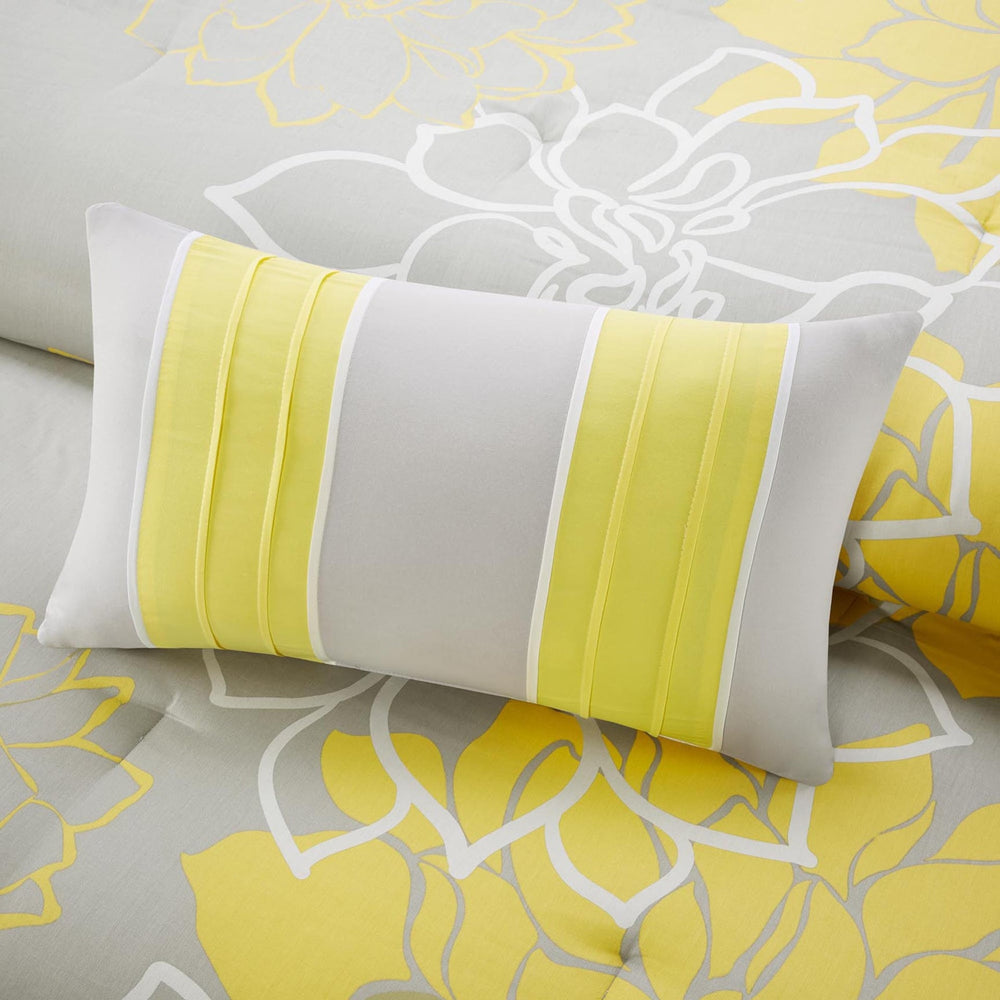 Printed Cotton Sateen Comforter Set Taupe Grey/Yellow Queen Media 7