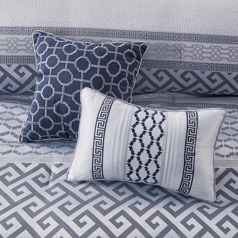 7 Piece Jacquard Comforter Set Navy Cal King