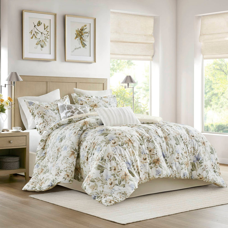 6PCS Queen Cotton Sateen Print Oversized Comforter Set