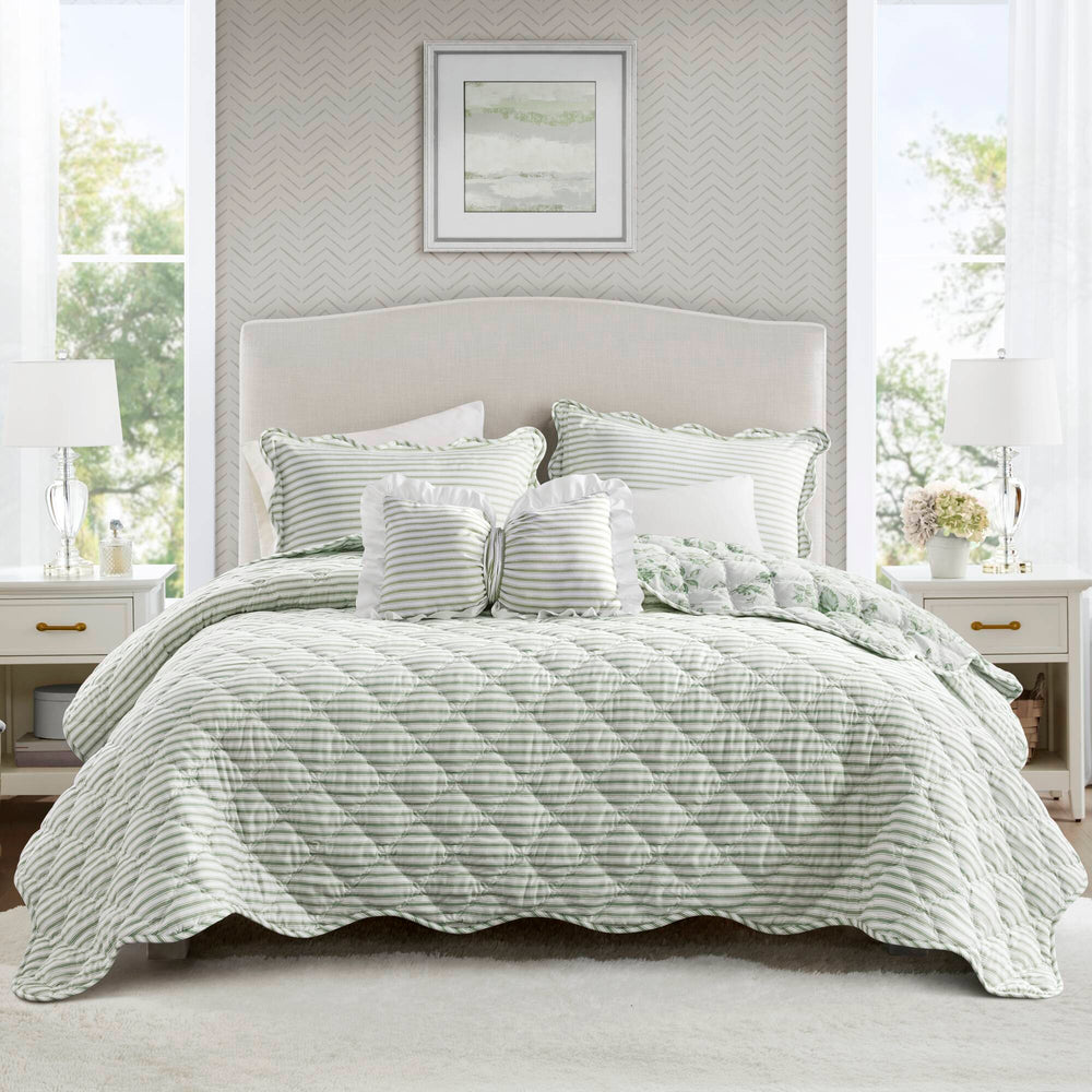 4 Pieces King  Quilt Set with Decorative Pillow,Green Media 23