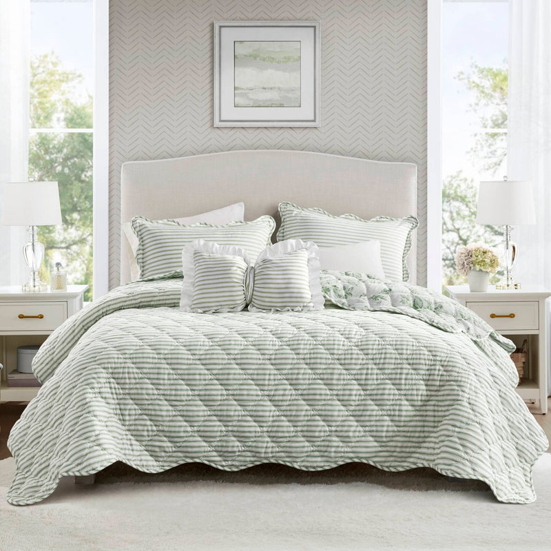 4 Pieces King  Quilt Set with Decorative Pillow,Green