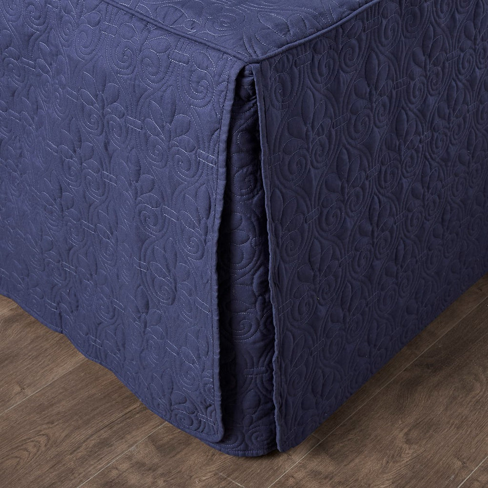 3 Piece Split Corner Pleated Quilted Bedspread Navy King Media 8