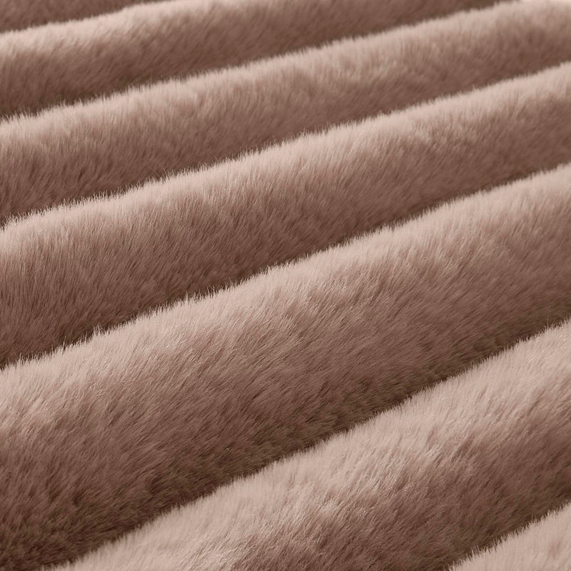 3 Pieces King Ultrasoft Faux Fur Ribbed Comforter Set,Mocha