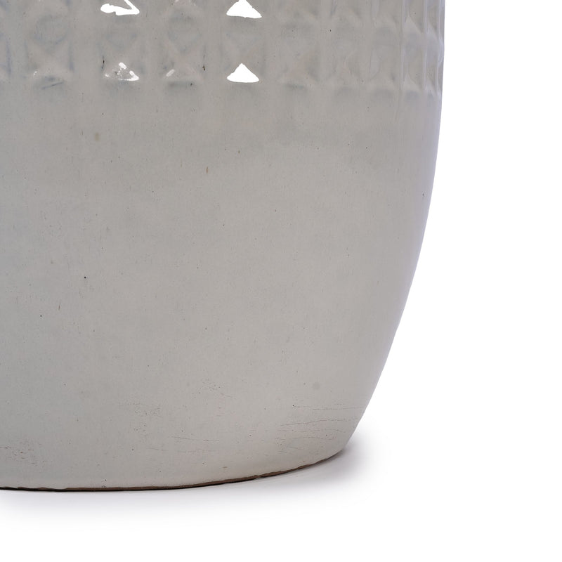 Handmade Ceramic Flower Pot Set of 3, 15/12/9 Inch Diameter, White Diamond Pattern, for Succulents Indoor/Outdoor Use on Windowsill & Bookshelf, Breathable Clay