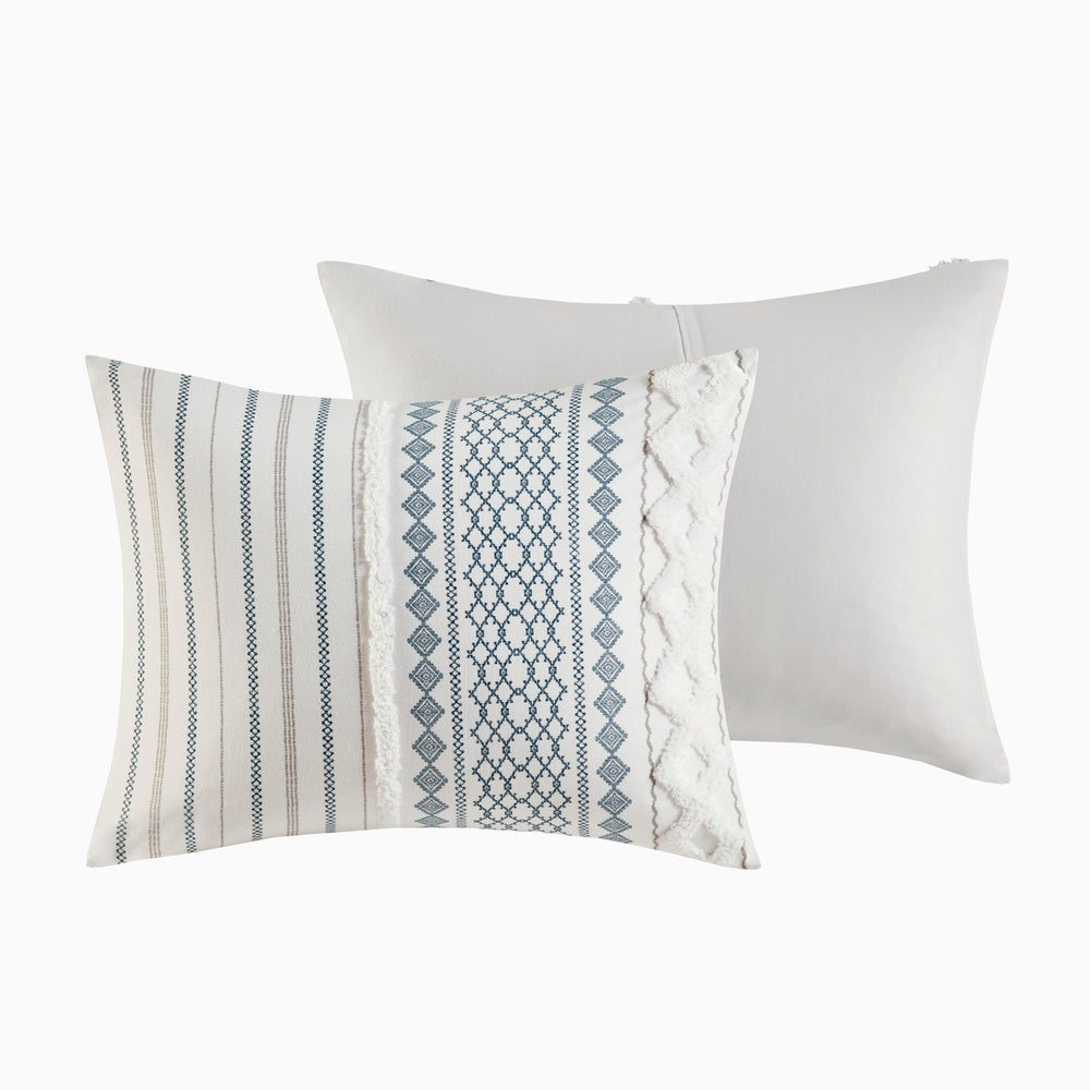 Cotton Printed Comforter Set with Chenille White/Navy King/Cal King Media 15