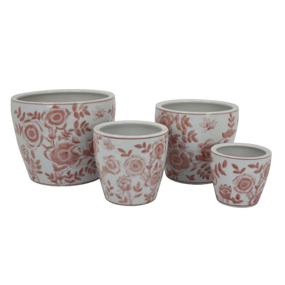 Kerry Accent Planter Pot Set of 4, Pink Floral Pattern, White Ceramic Media 5