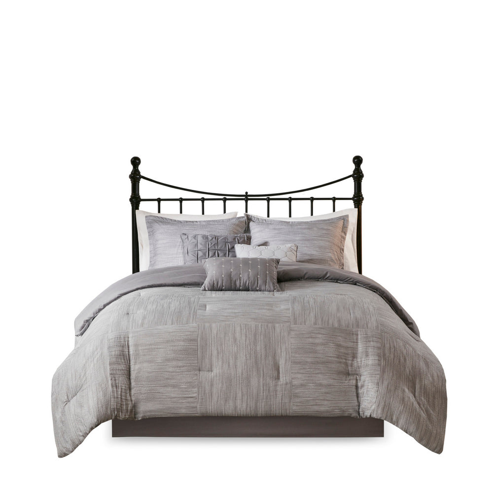 7 Piece Printed Seersucker Comforter Set Grey Queen Media 10
