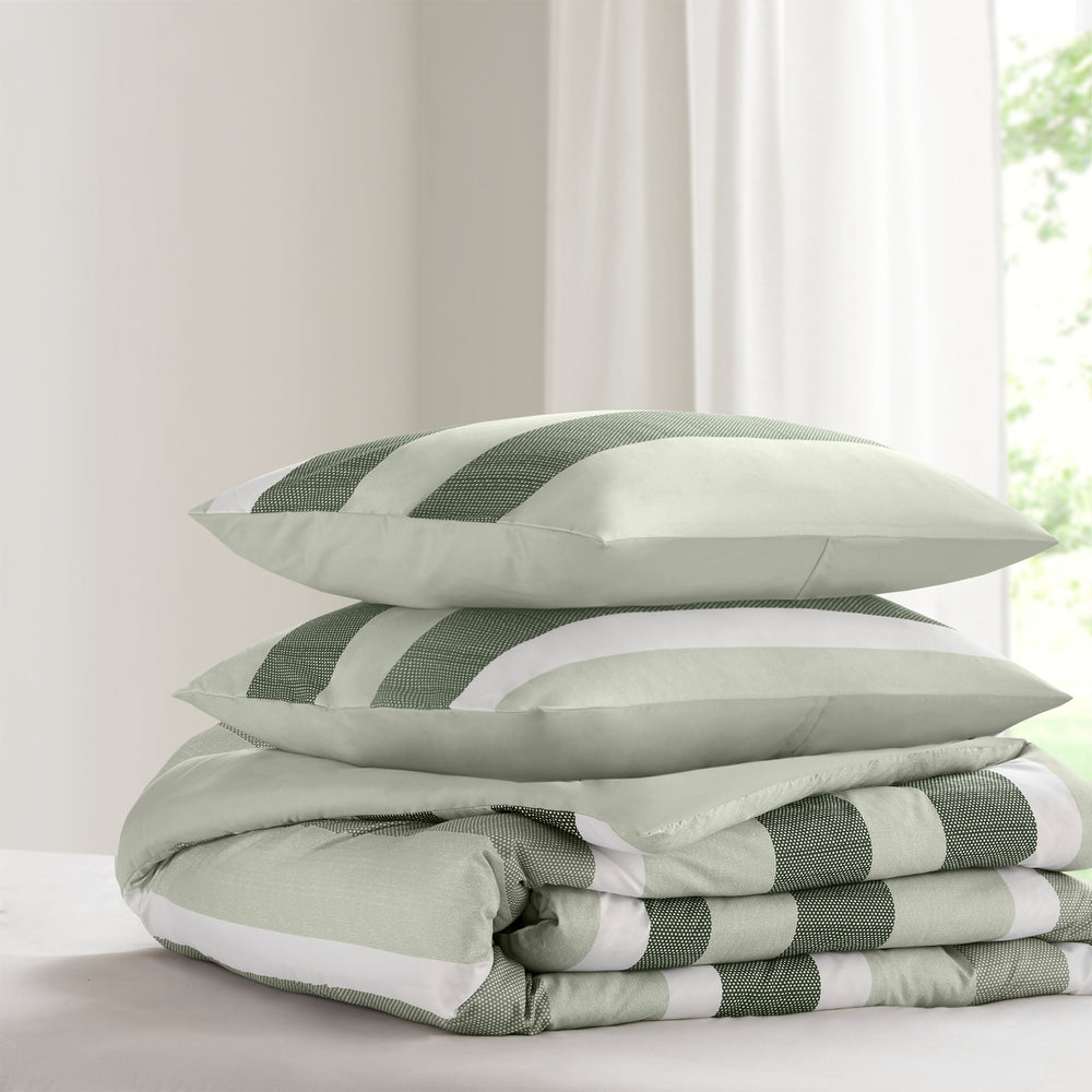 3-Piece King/Cal King Stripe Textured Print Comforter Set,Sage Media 12