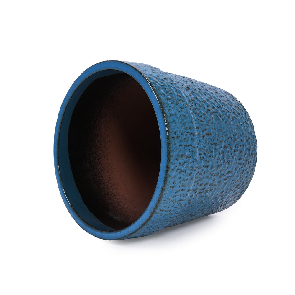 Handmade Ceramic Planter Set of 3, 15/12/9 Inch Diameter, Blue Textured Pattern, for Succulents & Indoor Plants, Windowsill & Bookshelf Use, Breathable Clay Media 12