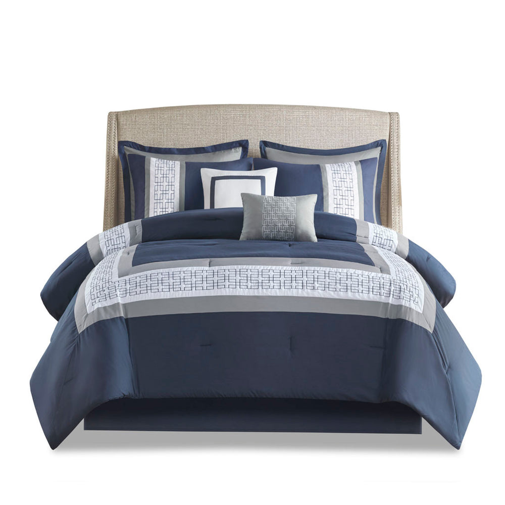 8 Piece Embroidered Comforter Set Navy Cal King Media 12