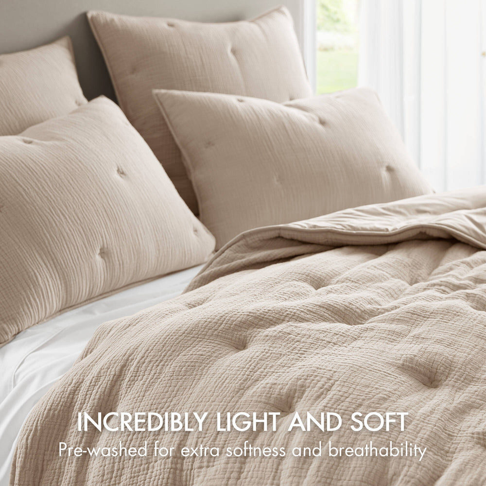 3-Piece Full/Queen Cotton  Embroidered Quilt Set,Taupe Media 2