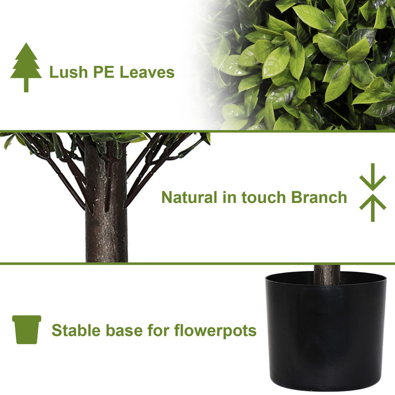 22in Artificial Boxwood Topiary Ball Trees in Pots for Indoor Outdoor Home Garden Decor 2pcs/set