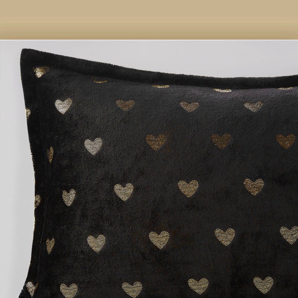 3 PCS Twin/Twin XL Metallic Printed Plush Comforter Set with Throw Pillow Black/Gold Media 9