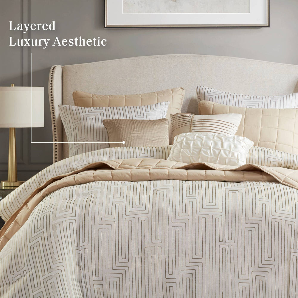 10 PCS Cal King Luxury Jacquard Comforter Set Ivory Media 4