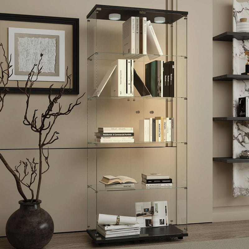 Glass Display Cabinet Tempered Glass Contemporary Living Room Black