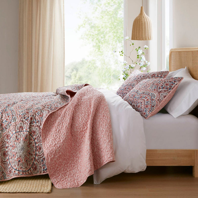 3-Piece Full/Queen Boho Floral Reversible Quilt