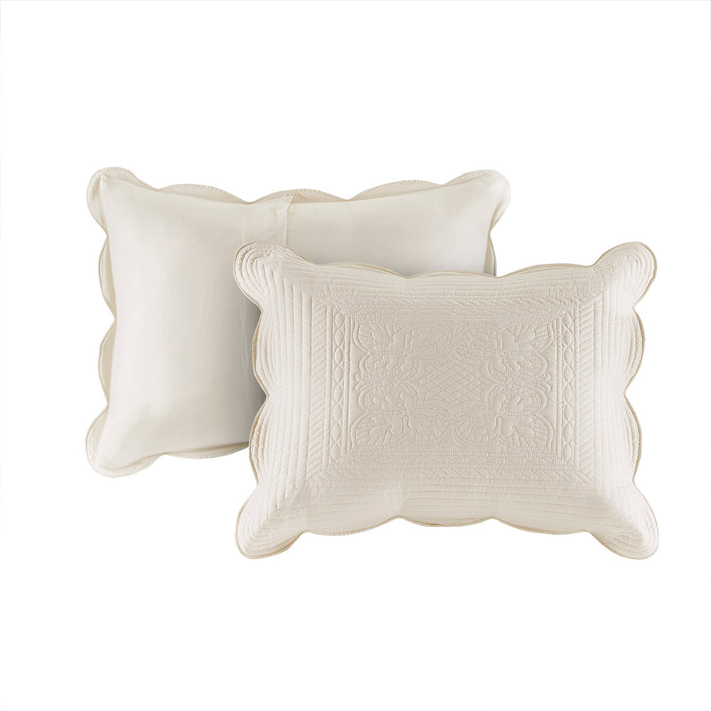 3 Piece Reversible Scalloped Edge Quilt Set Cream King/Cal King Media 5
