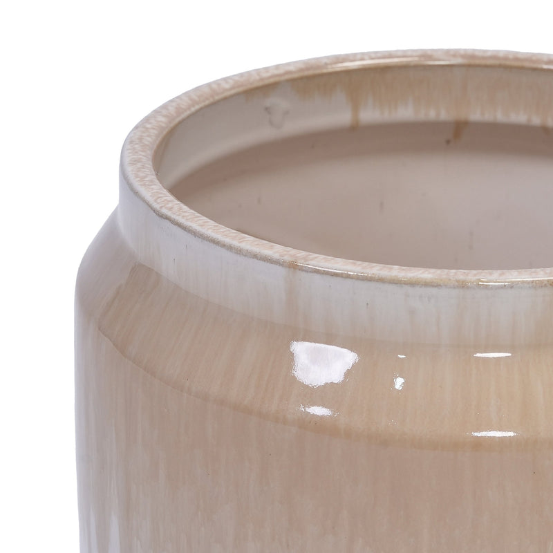 Handmade Non-Porous Ceramic Planter Set of 2, 6' & 8' Diameter, Beige Drip Glaze, for Aquatic Plants Indoor/Outdoor Shelf & Desk Use, Breathable Clay