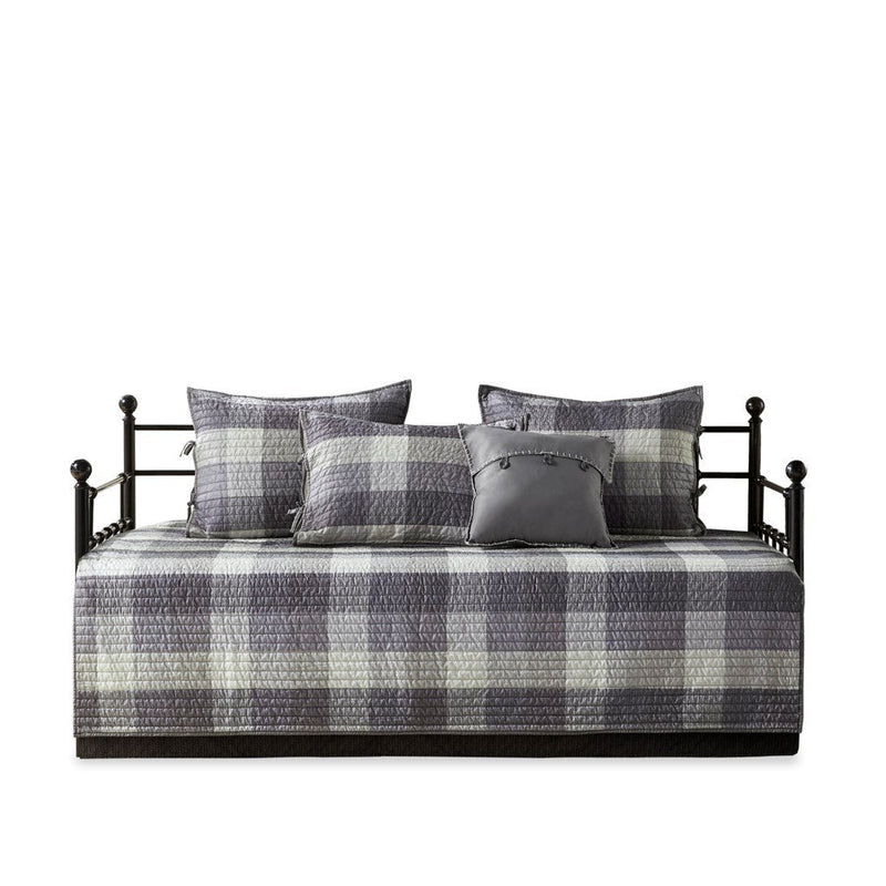 6 Piece Reversible Plaid Daybed Cover Set Grey Daybed