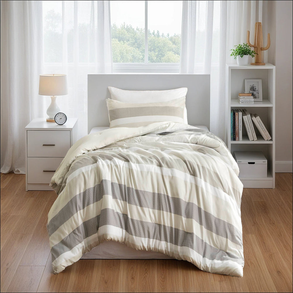 2-Piece Twin/Twin XL Stripe Textured Print Comforter Set,Neutral Media 12