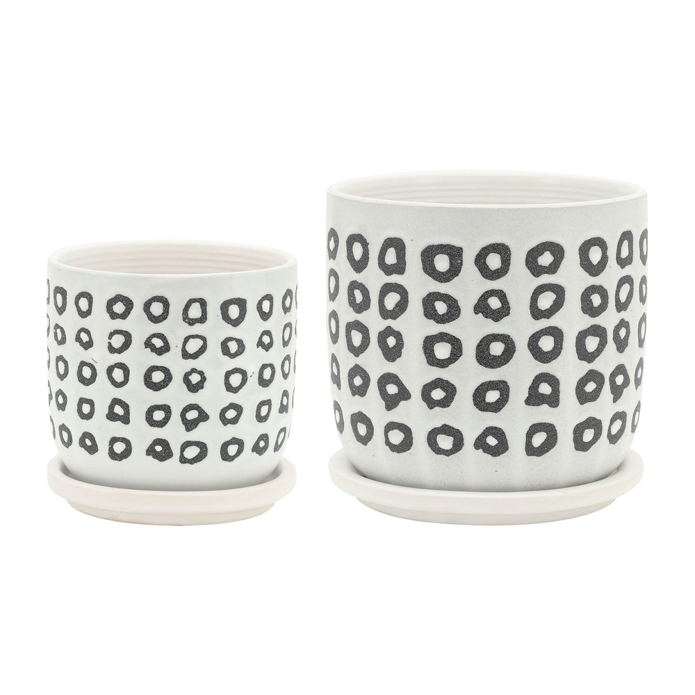 S/2 5/6' AZTEC PLANTER W/ SAUCER, BLACK Media 1