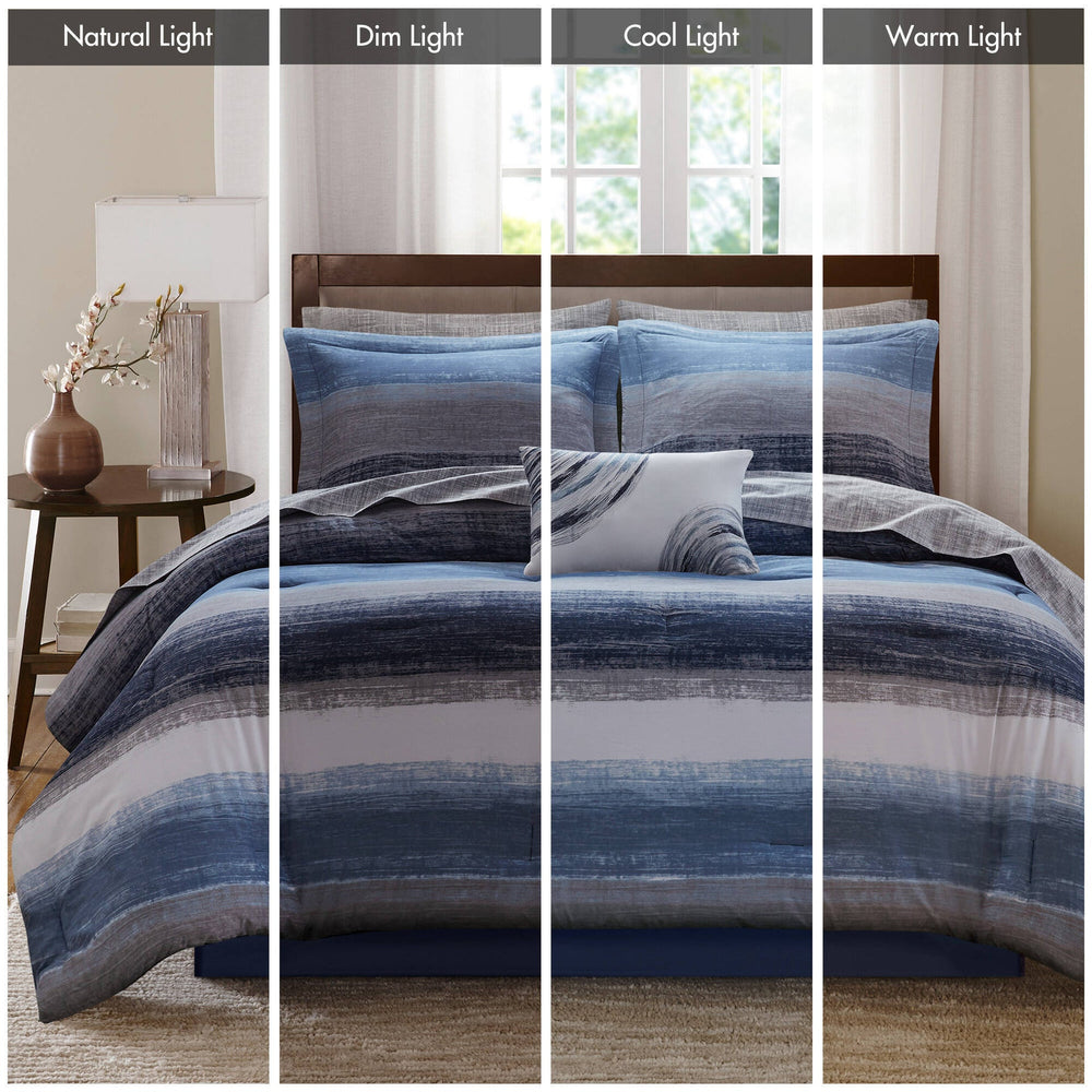 7-Piece Twin 7 Piece Comforter Set with Cotton Bed Sheets,Navy Media 10