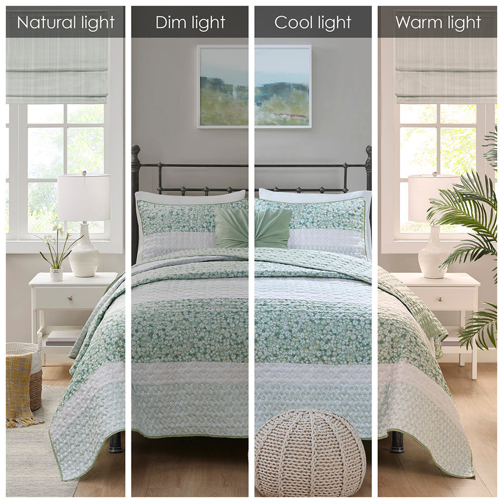 Full/Queen 4 Piece Seersucker Quilt Set with Throw Pillow Media 4